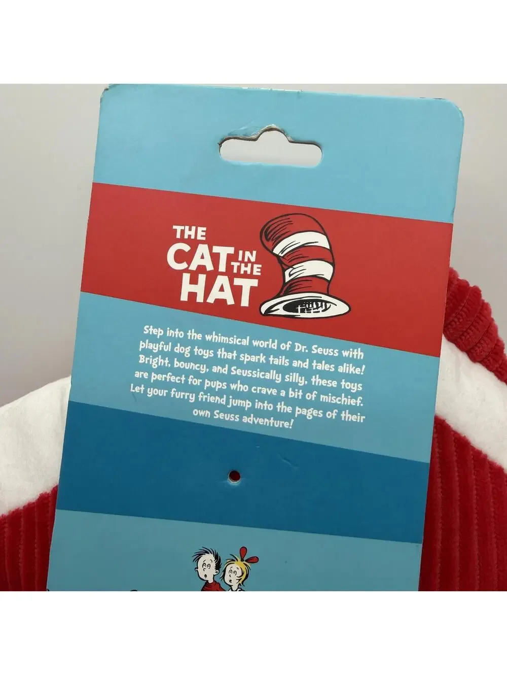 Dr Seuss Cat in the Hat Plush Dog Toy with Squeaker House Red Corduroy Exterior